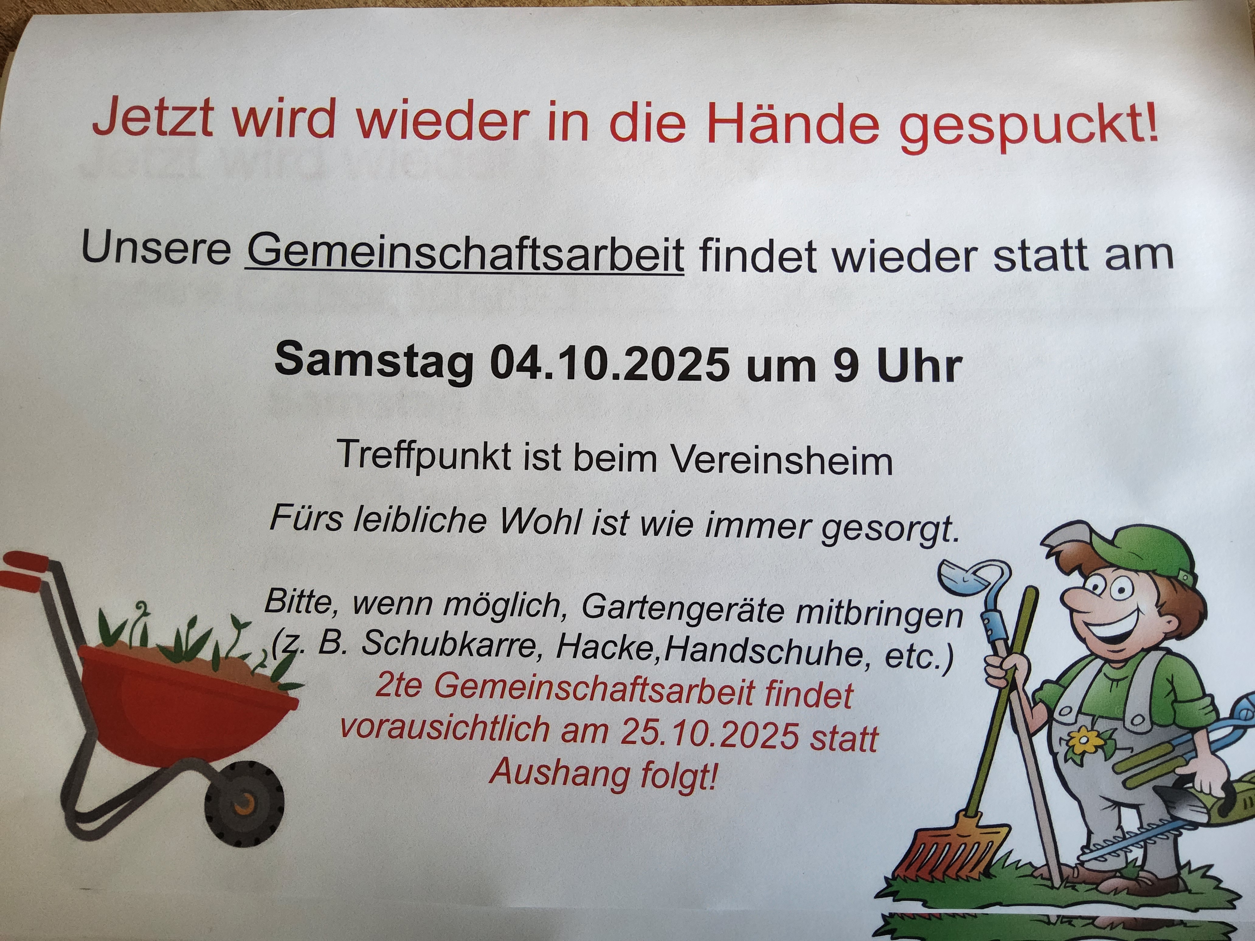 Gemeinschaftsarbeit Samstag 04.10.2025 9 Uhr